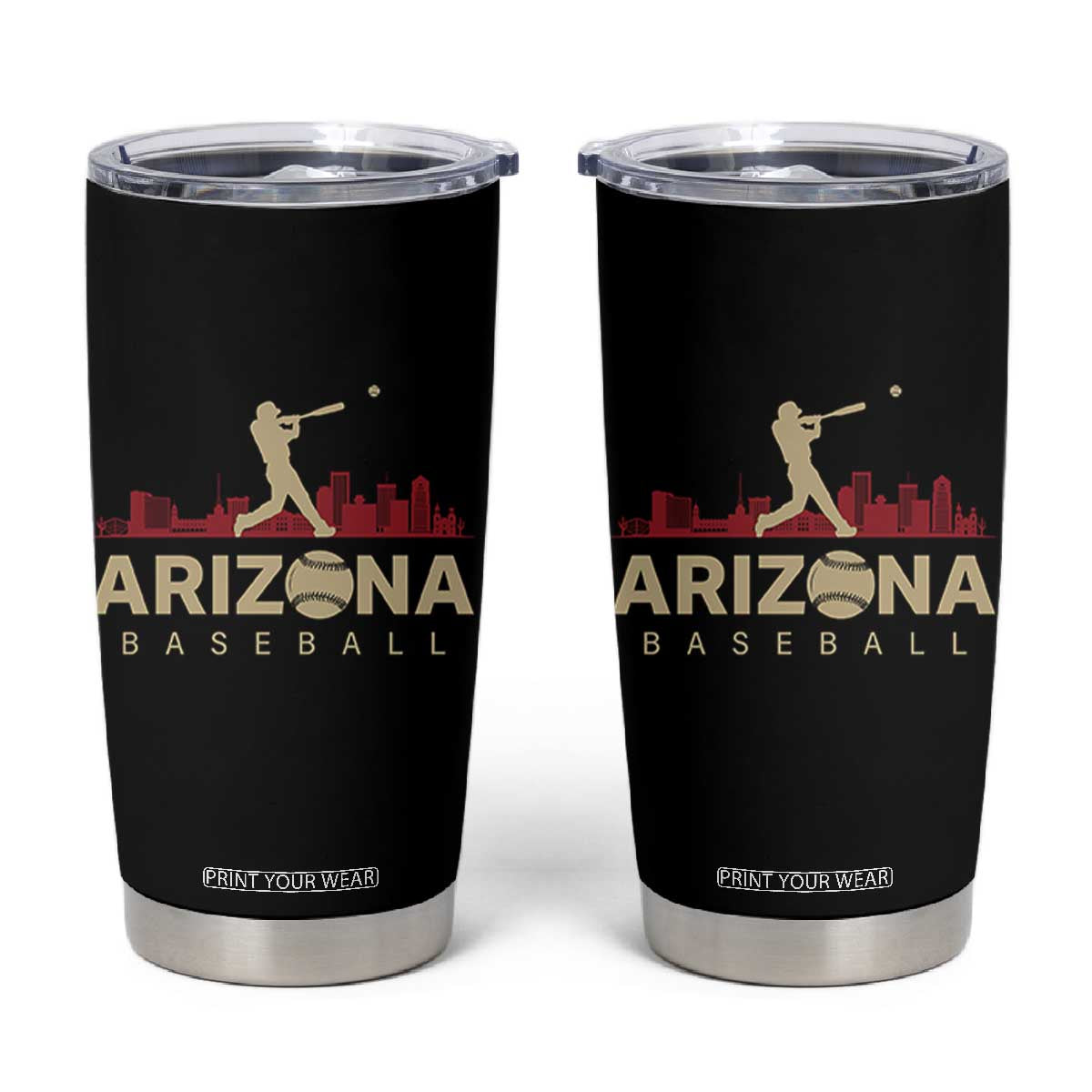 Vintage Arizona State Pride Baseball Player Graphic Tumbler Cup Vintage Phoenix Skyline Batter Sports Fan