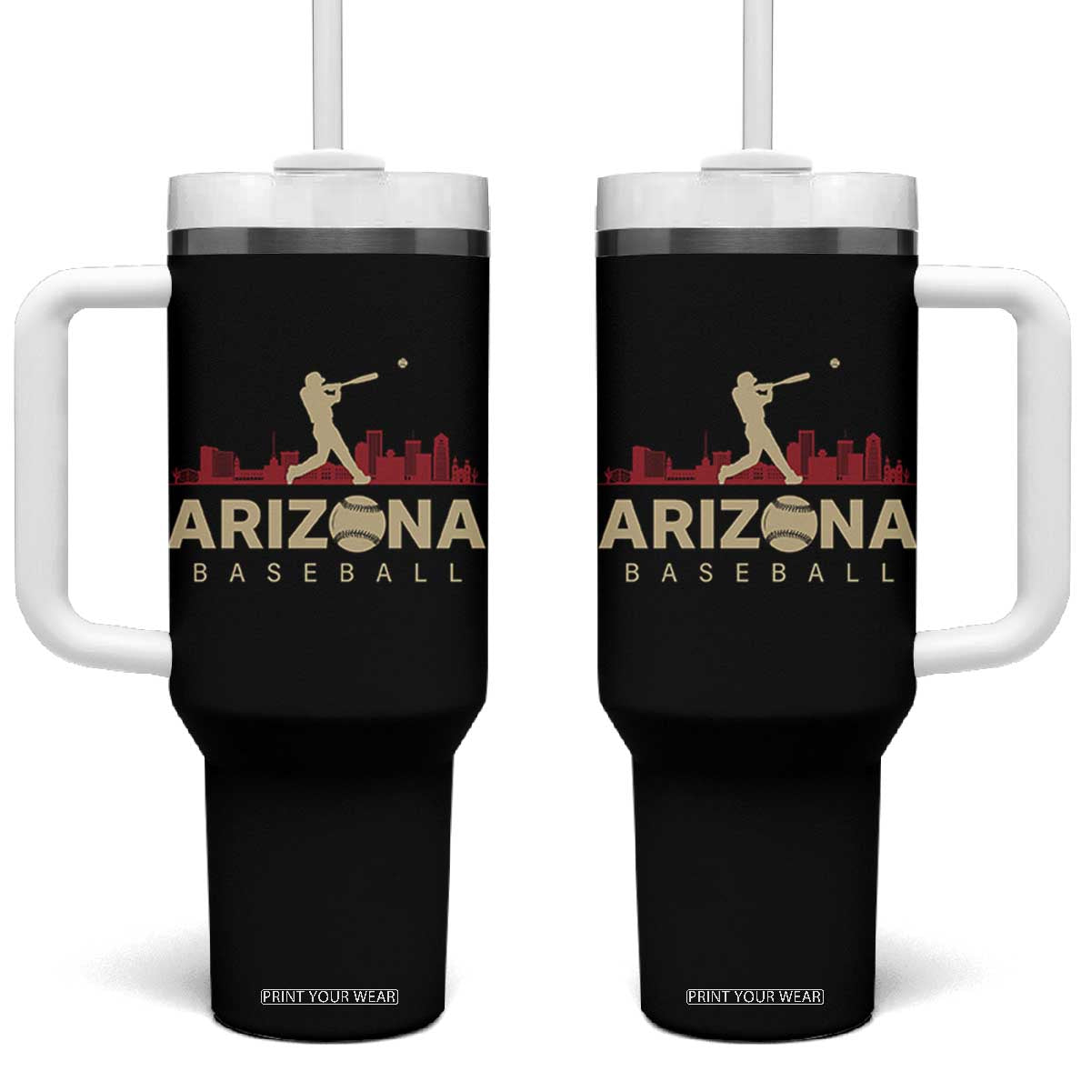 Vintage Arizona State Pride Baseball Player Graphic Tumbler With Handle Vintage Phoenix Skyline Batter Sports Fan