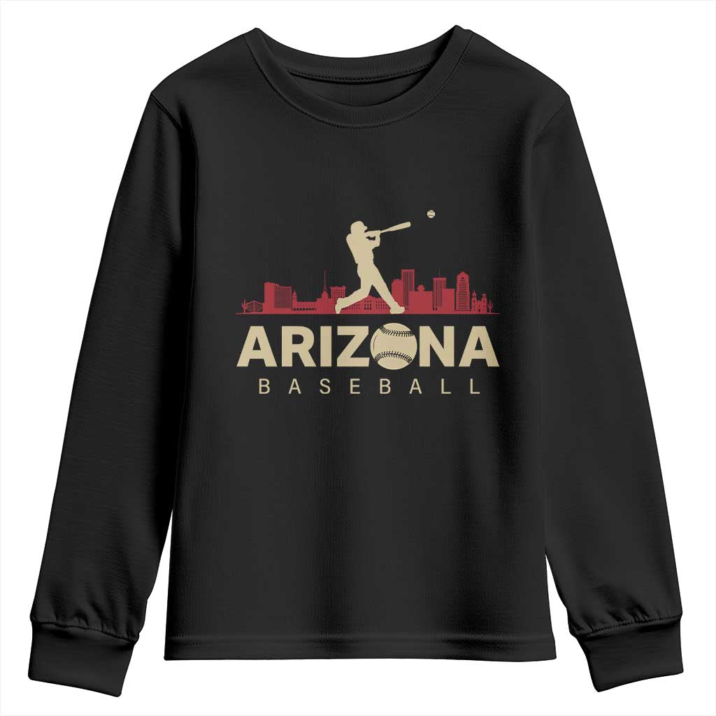 Vintage Arizona State Pride Baseball Player Graphic Youth Sweatshirt Vintage Phoenix Skyline Batter Sports Fan TS02 Black Print Your Wear