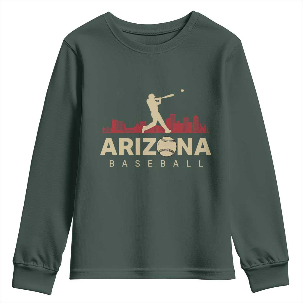 Vintage Arizona State Pride Baseball Player Graphic Youth Sweatshirt Vintage Phoenix Skyline Batter Sports Fan