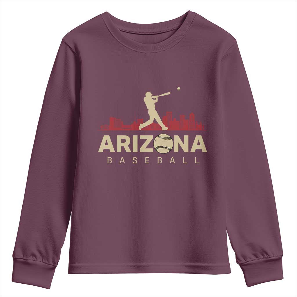 Vintage Arizona State Pride Baseball Player Graphic Youth Sweatshirt Vintage Phoenix Skyline Batter Sports Fan