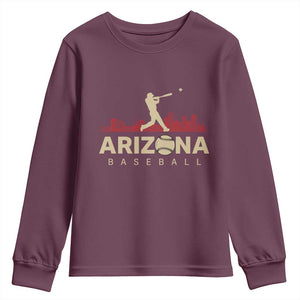 Vintage Arizona State Pride Baseball Player Graphic Youth Sweatshirt Vintage Phoenix Skyline Batter Sports Fan