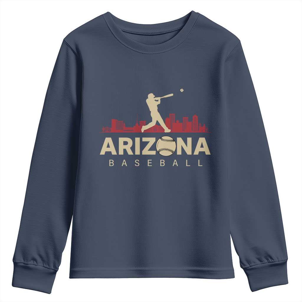 Vintage Arizona State Pride Baseball Player Graphic Youth Sweatshirt Vintage Phoenix Skyline Batter Sports Fan