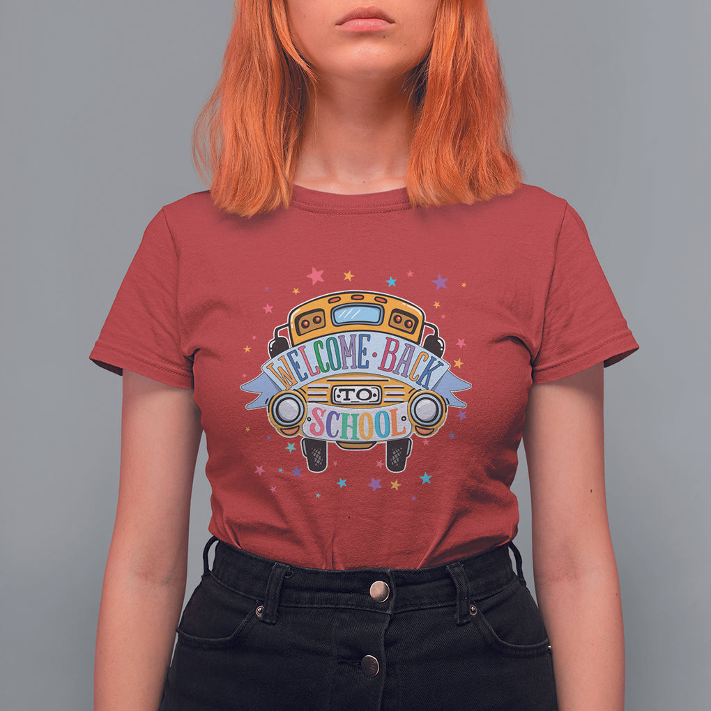 School Bus T Shirt For Women Welcome Back To School Funny First Day Of School TS02 Red Printyourwear