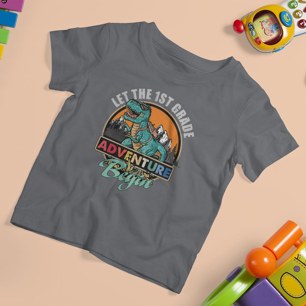 1st Grade Dinosaur T Shirt For Kid Let The First Grade Adventure Begin Retro First Grade TS02 Printyourwear