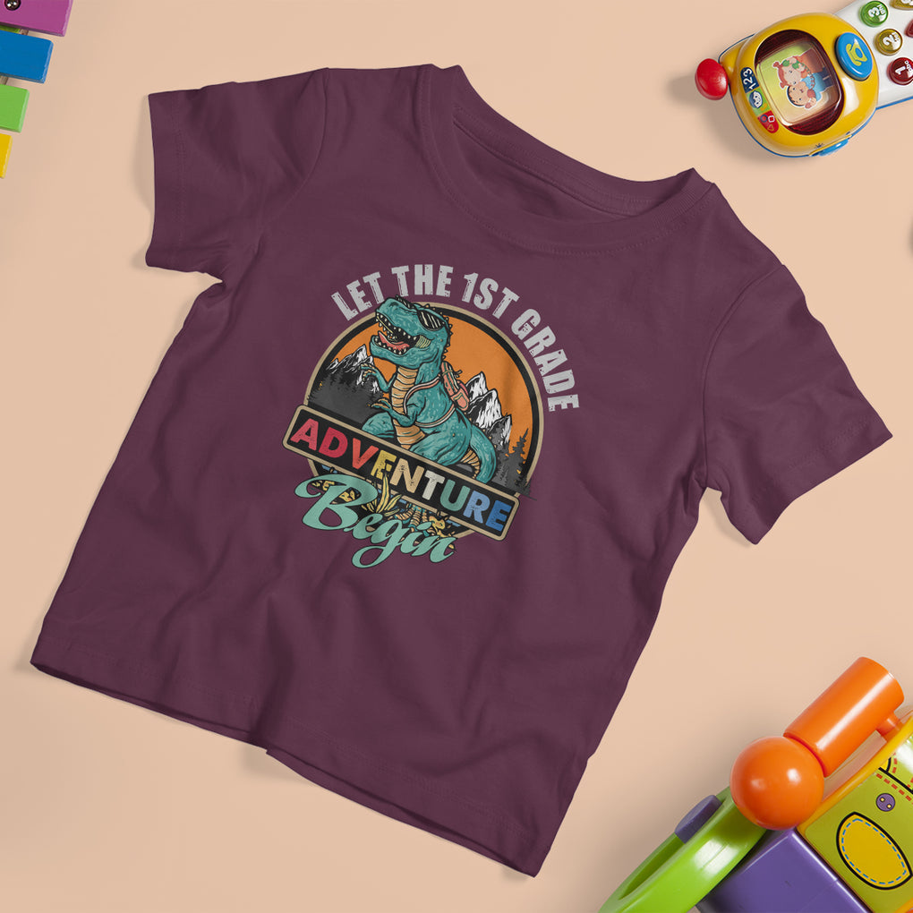 1st Grade Dinosaur T Shirt For Kid Let The First Grade Adventure Begin Retro First Grade TS02 Printyourwear