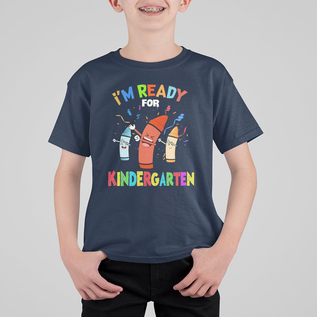 Crayons Kindergarten T Shirt For Kid I'm Ready For Kinder Cute 1st Day Of School TS02 Navy Printyourwear