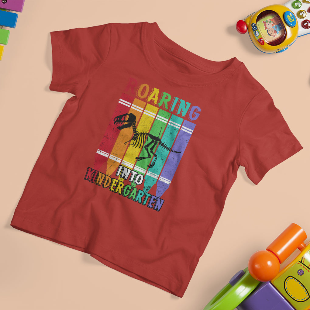 Roaring Into Kindergarten T Shirt For Kid Dinosaur Crayons First Day Of School TS02 Red Printyourwear