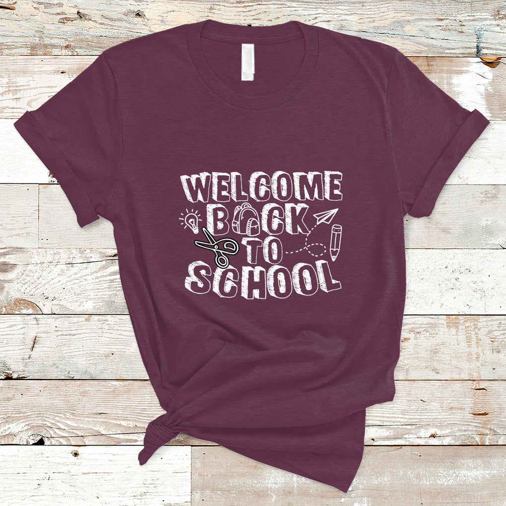 Welcome Back To School T Shirt First Day Of School Teacher Student TS02 Maroon Printyourwear