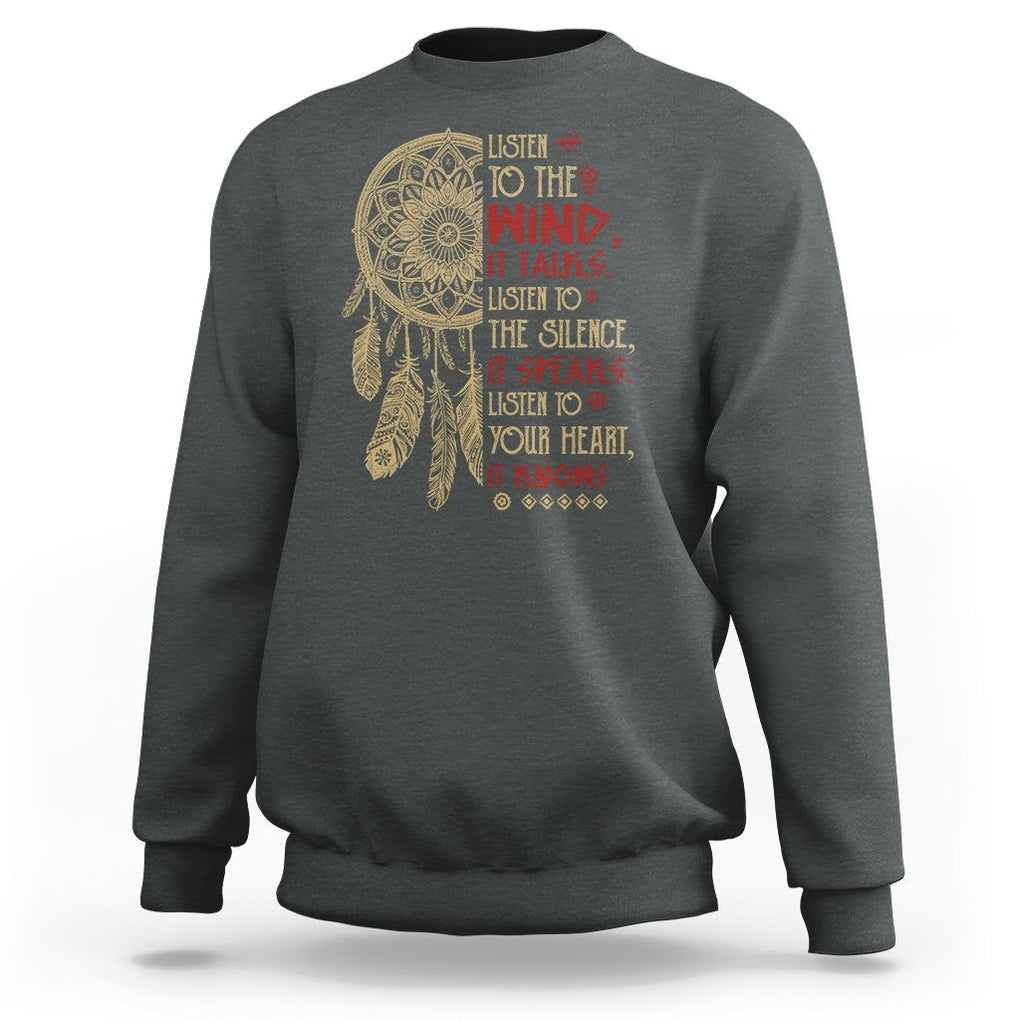 Native American Sweatshirt Dreamcatcher Feather Indigenous American Indian Culture TS02 Dark Heather Printyourwear