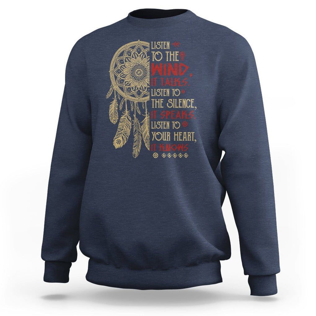 Native American Sweatshirt Dreamcatcher Feather Indigenous American Indian Culture TS02 Navy Printyourwear