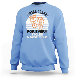 Orange Shirt Day Sweatshirt I Wear Orange For Every Stolen Native Child Indigenous Children Footprints TS02 Carolina Blue Printyourwear
