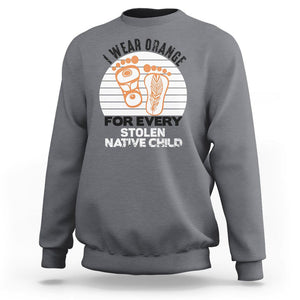 Orange Shirt Day Sweatshirt I Wear Orange For Every Stolen Native Child Indigenous Children Footprints TS02 Charcoal Printyourwear