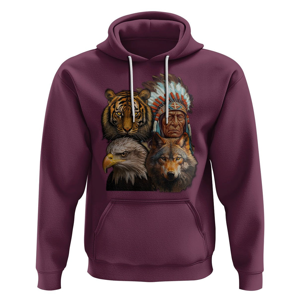 Native American Hoodie Indigenous American Indian Chief With Tiger Wolf American Eagle TS02 Maroon Printyourwear