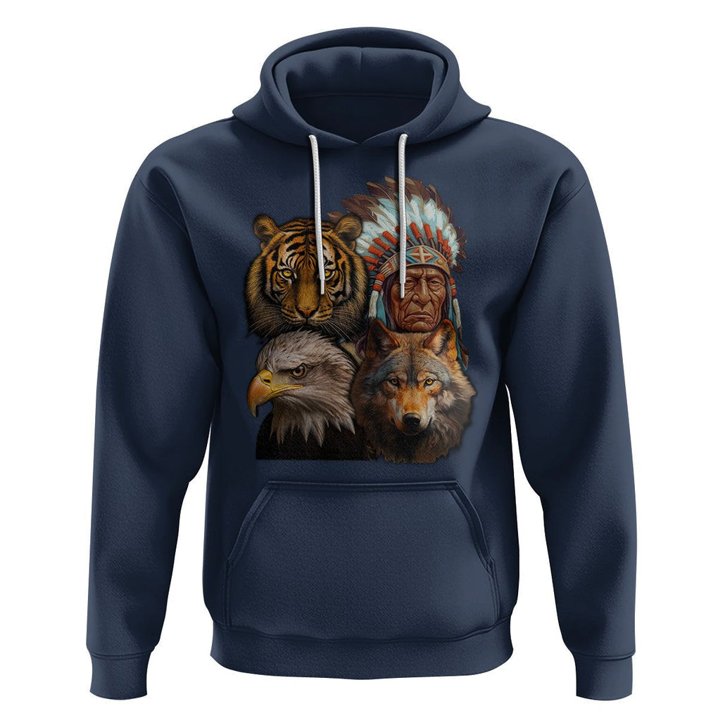 Native American Hoodie Indigenous American Indian Chief With Tiger Wolf American Eagle TS02 Navy Printyourwear