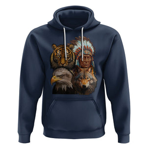 Native American Hoodie Indigenous American Indian Chief With Tiger Wolf American Eagle TS02 Navy Printyourwear