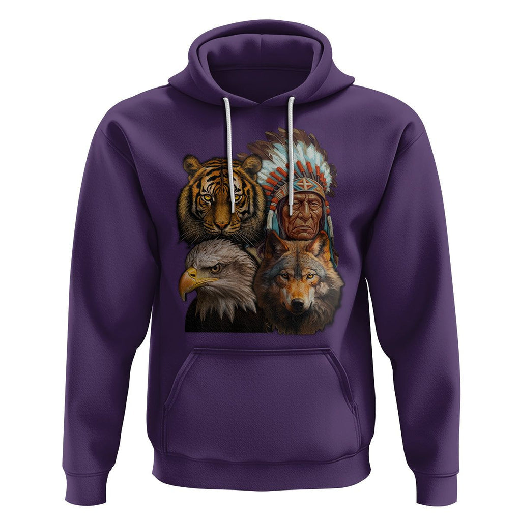 Native American Hoodie Indigenous American Indian Chief With Tiger Wolf American Eagle TS02 Purple Printyourwear