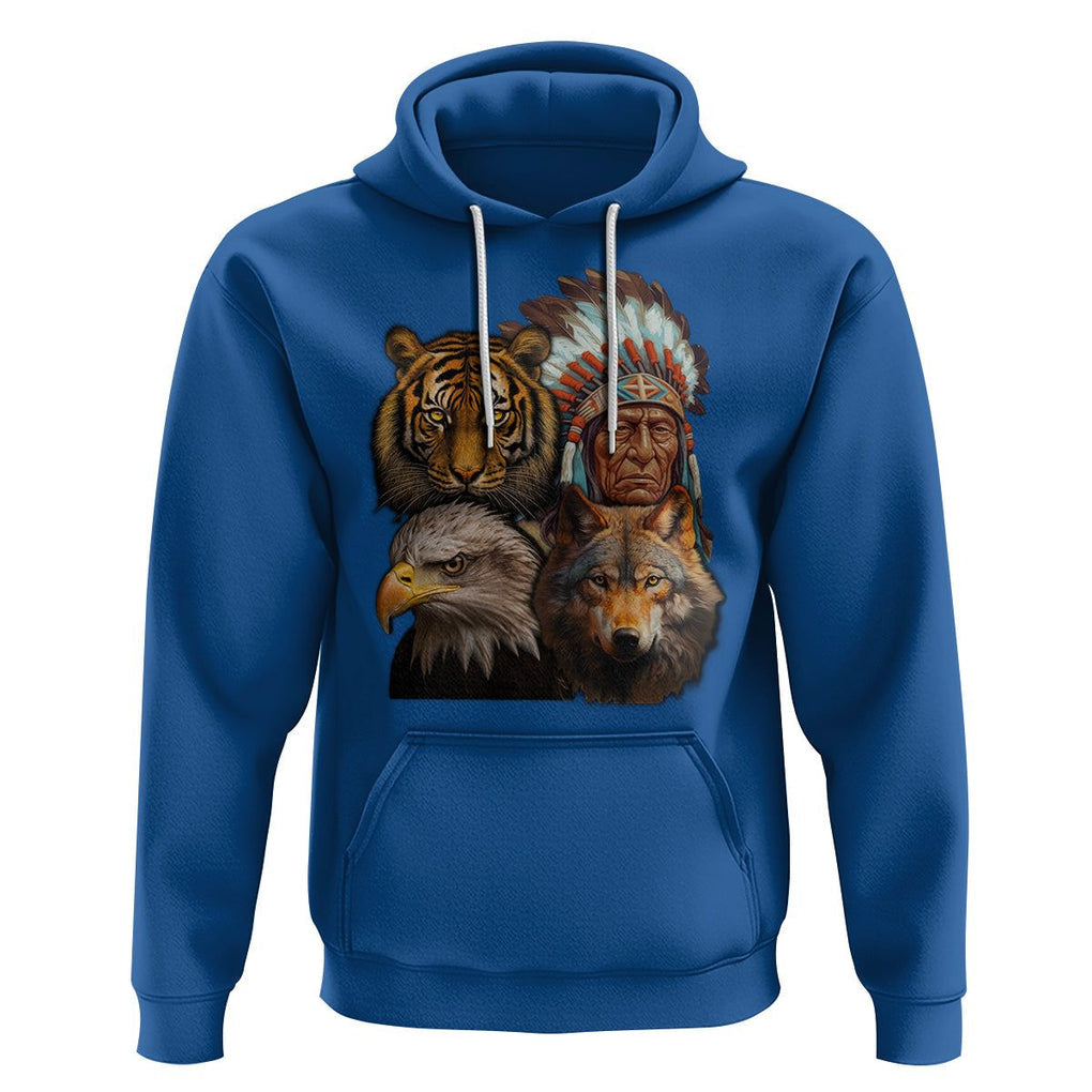 Native American Hoodie Indigenous American Indian Chief With Tiger Wolf American Eagle TS02 Royal Blue Printyourwear