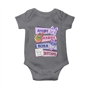Anime Ramen Boba Sketching Baby Onesie Kawaii Girl Bubble Tea Otaku Manga Lover Japanese Pop Culture TS02 Charcoal Print Your Wear