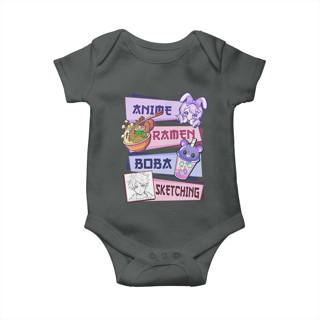 Anime Ramen Boba Sketching Baby Onesie Kawaii Girl Bubble Tea Otaku Manga Lover Japanese Pop Culture TS02 Dark Heather Print Your Wear