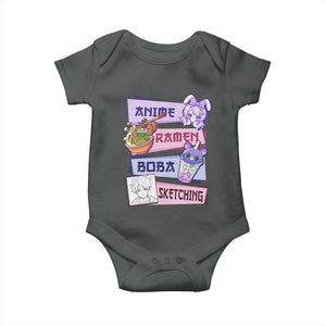 Anime Ramen Boba Sketching Baby Onesie Kawaii Girl Bubble Tea Otaku Manga Lover Japanese Pop Culture TS02 Dark Heather Print Your Wear