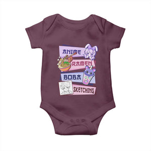 Anime Ramen Boba Sketching Baby Onesie Kawaii Girl Bubble Tea Otaku Manga Lover Japanese Pop Culture TS02 Maroon Print Your Wear