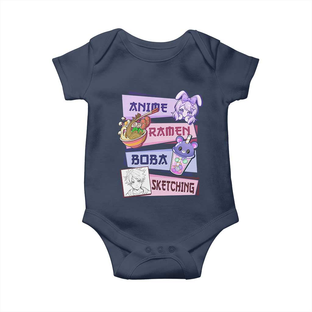Anime Ramen Boba Sketching Baby Onesie Kawaii Girl Bubble Tea Otaku Manga Lover Japanese Pop Culture TS02 Navy Print Your Wear