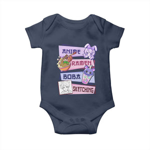 Anime Ramen Boba Sketching Baby Onesie Kawaii Girl Bubble Tea Otaku Manga Lover Japanese Pop Culture TS02 Navy Print Your Wear
