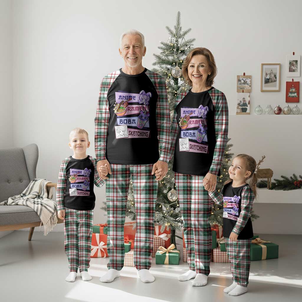 Anime Ramen Boba Sketching Plaid Pajama Set Kawaii Girl Bubble Tea Otaku Manga Lover Japanese Pop Culture TS02 Christmas Plaid Print Your Wear