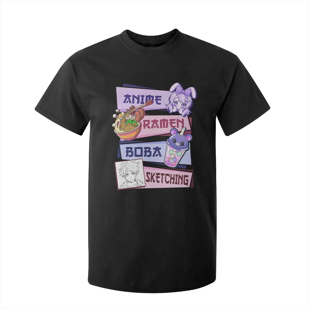 Anime Ramen Boba Sketching T Shirt For Kid Kawaii Girl Bubble Tea Otaku Manga Lover Japanese Pop Culture TS02 Black Print Your Wear