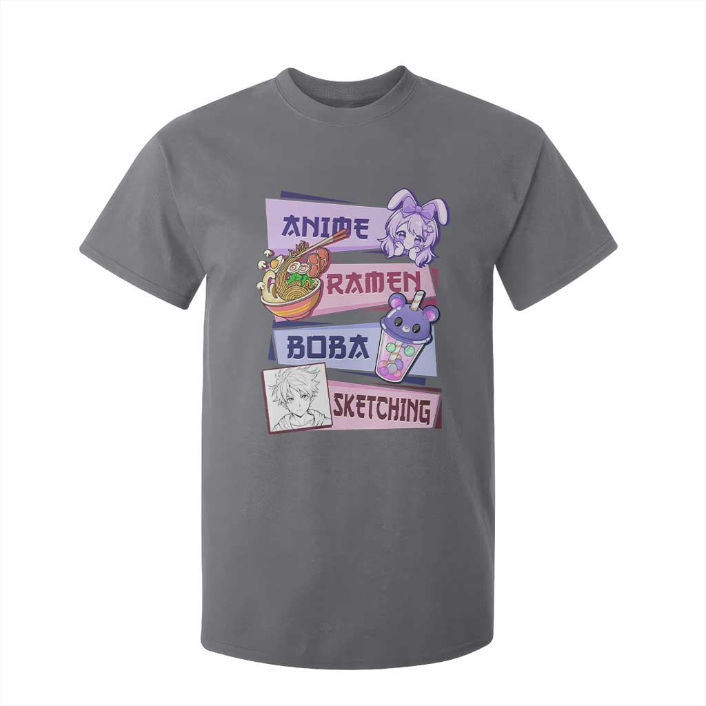 Anime Ramen Boba Sketching T Shirt For Kid Kawaii Girl Bubble Tea Otaku Manga Lover Japanese Pop Culture TS02 Charcoal Print Your Wear