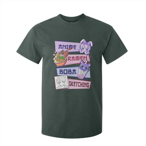 Anime Ramen Boba Sketching T Shirt For Kid Kawaii Girl Bubble Tea Otaku Manga Lover Japanese Pop Culture TS02 Dark Forest Green Print Your Wear