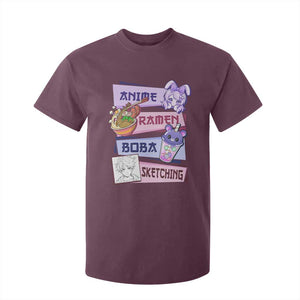 Anime Ramen Boba Sketching T Shirt For Kid Kawaii Girl Bubble Tea Otaku Manga Lover Japanese Pop Culture TS02 Maroon Print Your Wear