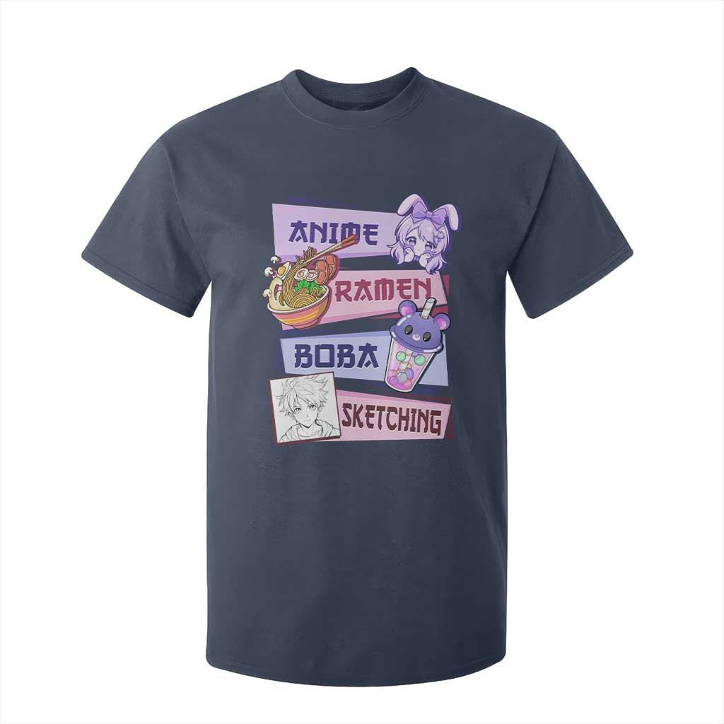 Anime Ramen Boba Sketching T Shirt For Kid Kawaii Girl Bubble Tea Otaku Manga Lover Japanese Pop Culture TS02 Navy Print Your Wear