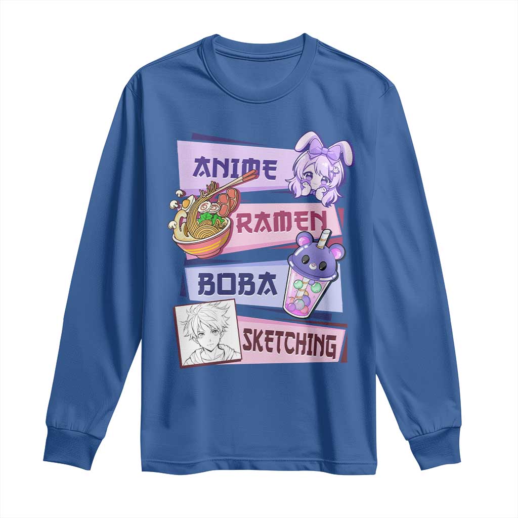 Anime Ramen Boba Sketching Long Sleeve Shirt Kawaii Girl Bubble Tea Otaku Manga Lover Japanese Pop Culture TS02 Royal Blue Print Your Wear