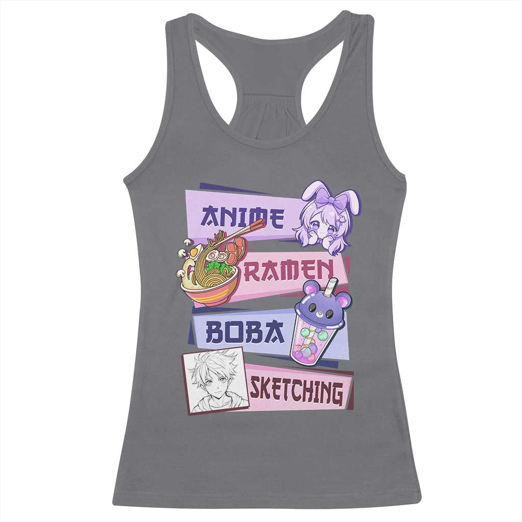 Anime Ramen Boba Sketching Racerback Tank Top Kawaii Girl Bubble Tea Otaku Manga Lover Japanese Pop Culture TS02 Charcoal Print Your Wear