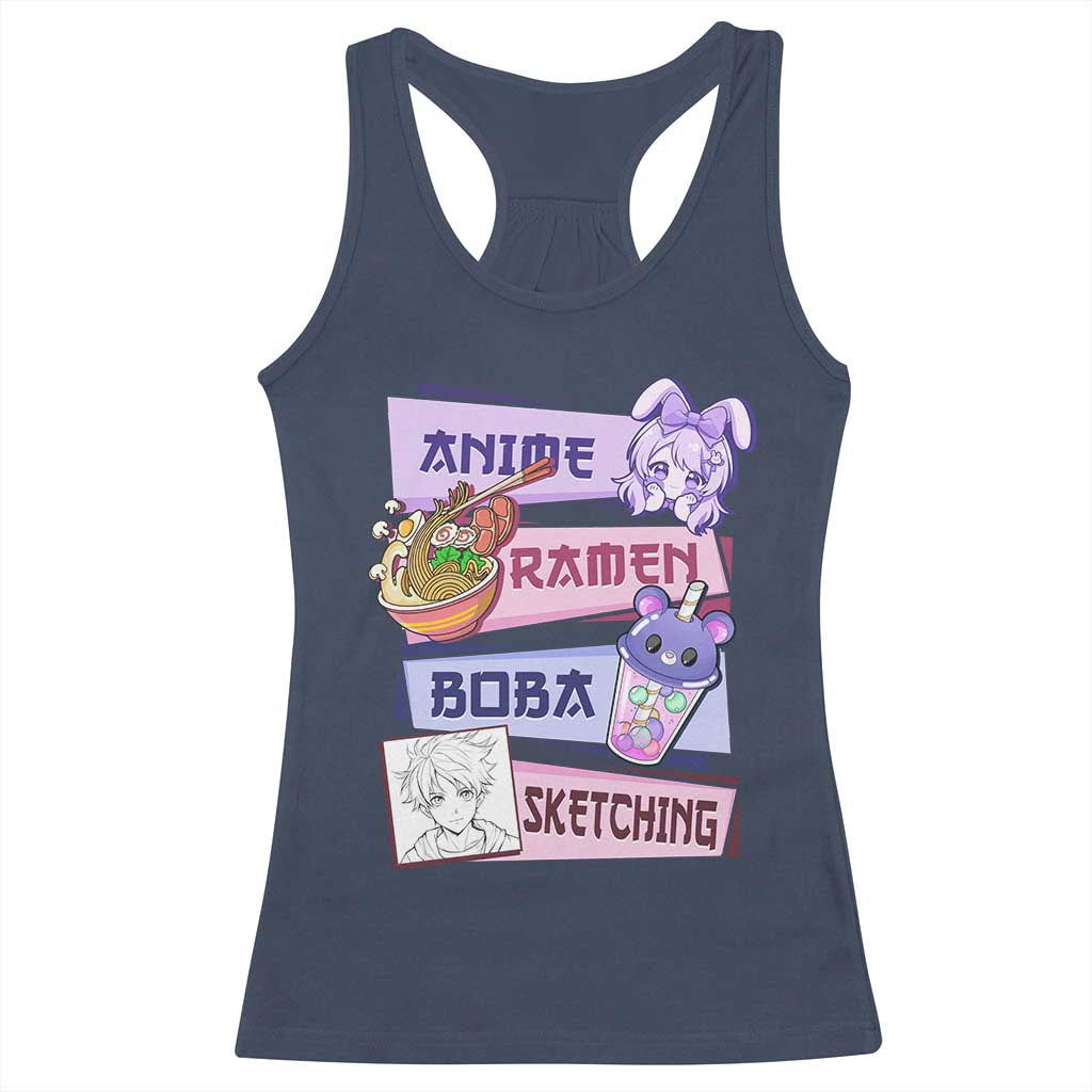 Anime Ramen Boba Sketching Racerback Tank Top Kawaii Girl Bubble Tea Otaku Manga Lover Japanese Pop Culture TS02 Navy Print Your Wear