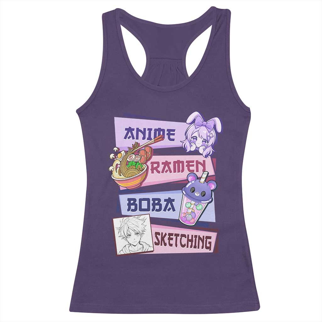 Anime Ramen Boba Sketching Racerback Tank Top Kawaii Girl Bubble Tea Otaku Manga Lover Japanese Pop Culture TS02 Purple Print Your Wear