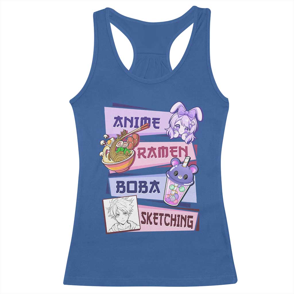 Anime Ramen Boba Sketching Racerback Tank Top Kawaii Girl Bubble Tea Otaku Manga Lover Japanese Pop Culture TS02 Royal Blue Print Your Wear