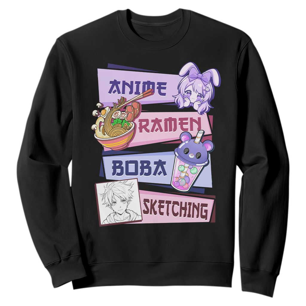 Anime Ramen Boba Sketching Sweatshirt Kawaii Girl Bubble Tea Otaku Manga Lover Japanese Pop Culture TS02 Black Print Your Wear