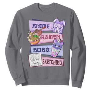 Anime Ramen Boba Sketching Sweatshirt Kawaii Girl Bubble Tea Otaku Manga Lover Japanese Pop Culture TS02 Charcoal Print Your Wear
