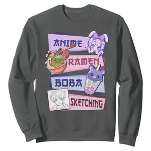 Anime Ramen Boba Sketching Sweatshirt Kawaii Girl Bubble Tea Otaku Manga Lover Japanese Pop Culture TS02 Dark Heather Print Your Wear