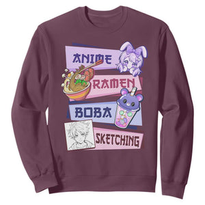 Anime Ramen Boba Sketching Sweatshirt Kawaii Girl Bubble Tea Otaku Manga Lover Japanese Pop Culture TS02 Maroon Print Your Wear