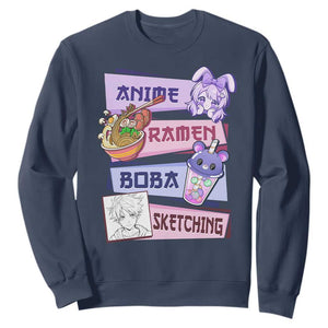 Anime Ramen Boba Sketching Sweatshirt Kawaii Girl Bubble Tea Otaku Manga Lover Japanese Pop Culture TS02 Navy Print Your Wear