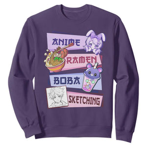 Anime Ramen Boba Sketching Sweatshirt Kawaii Girl Bubble Tea Otaku Manga Lover Japanese Pop Culture TS02 Purple Print Your Wear