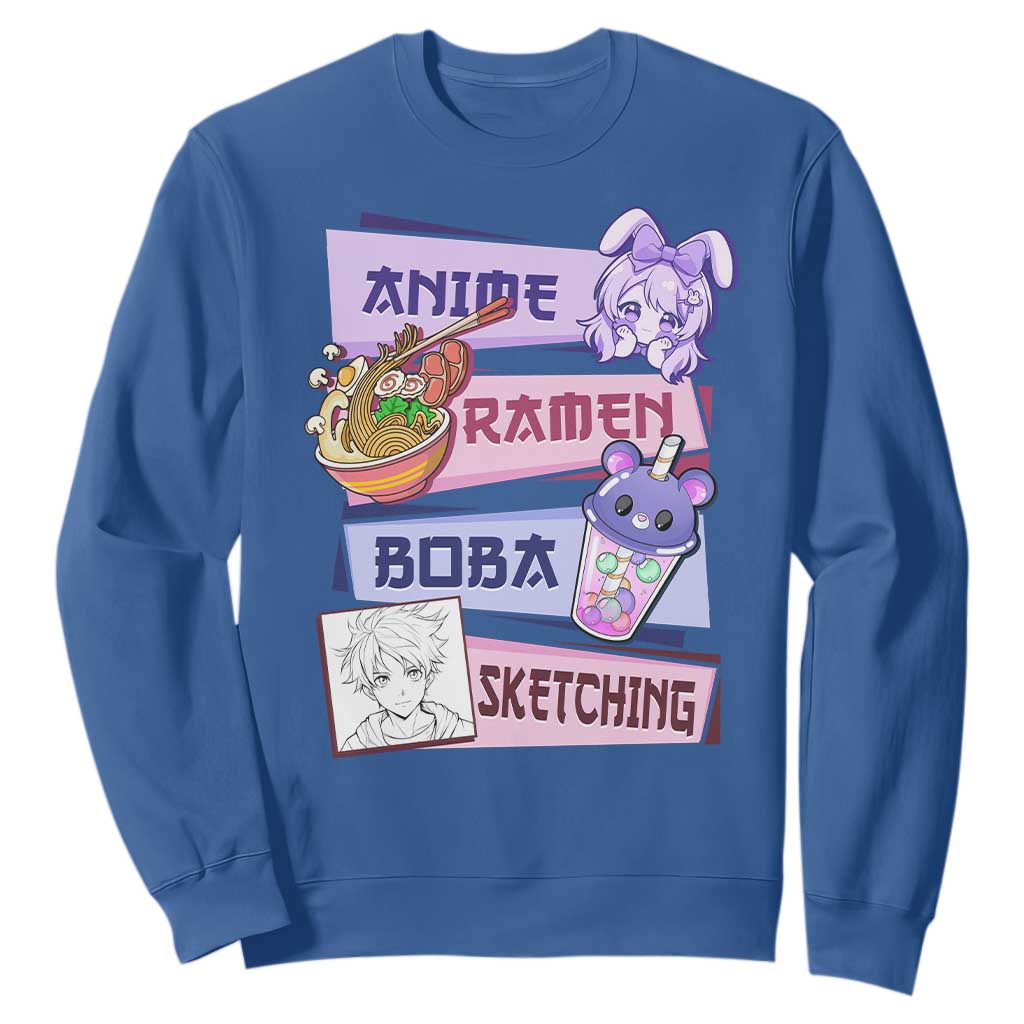 Anime Ramen Boba Sketching Sweatshirt Kawaii Girl Bubble Tea Otaku Manga Lover Japanese Pop Culture TS02 Royal Blue Print Your Wear