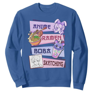 Anime Ramen Boba Sketching Sweatshirt Kawaii Girl Bubble Tea Otaku Manga Lover Japanese Pop Culture TS02 Royal Blue Print Your Wear