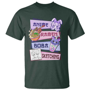 Anime Ramen Boba Sketching T Shirt Kawaii Girl Bubble Tea Otaku Manga Lover Japanese Pop Culture TS02 Dark Forest Green Print Your Wear