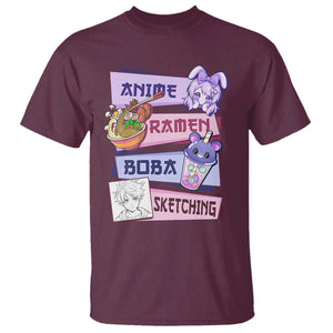 Anime Ramen Boba Sketching T Shirt Kawaii Girl Bubble Tea Otaku Manga Lover Japanese Pop Culture TS02 Maroon Print Your Wear
