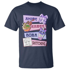 Anime Ramen Boba Sketching T Shirt Kawaii Girl Bubble Tea Otaku Manga Lover Japanese Pop Culture TS02 Navy Print Your Wear